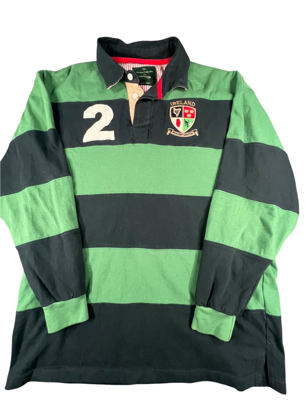 Ireland Rugby Shirt Green Navy Striped Oversized Heritage Polo Large - Picture 2 of 6